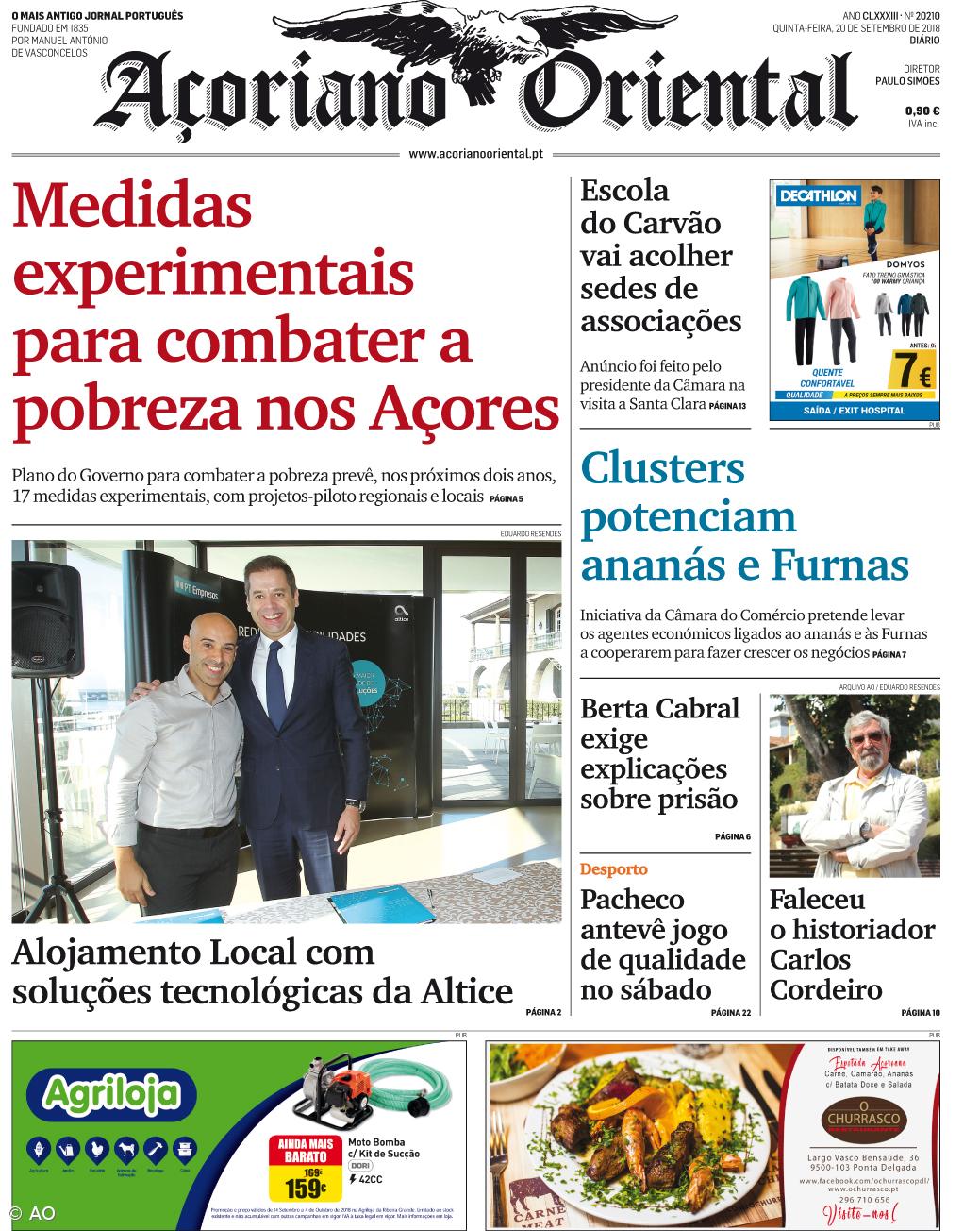 "Medidas experimentais para combater a pobreza nos Açores" é a manchete do Açoriano Oriental – Imagem 1