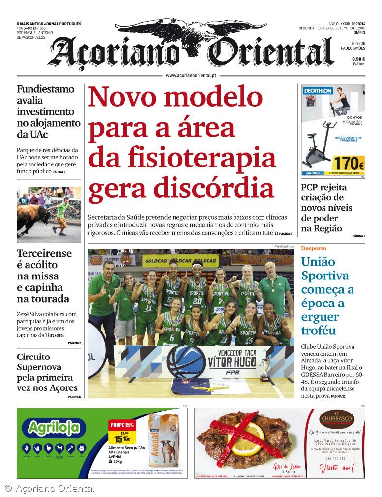 "Novo modelo para a área da fisioterapia gera discórdia" é a manchete do Açoriano Oriental – Imagem 1