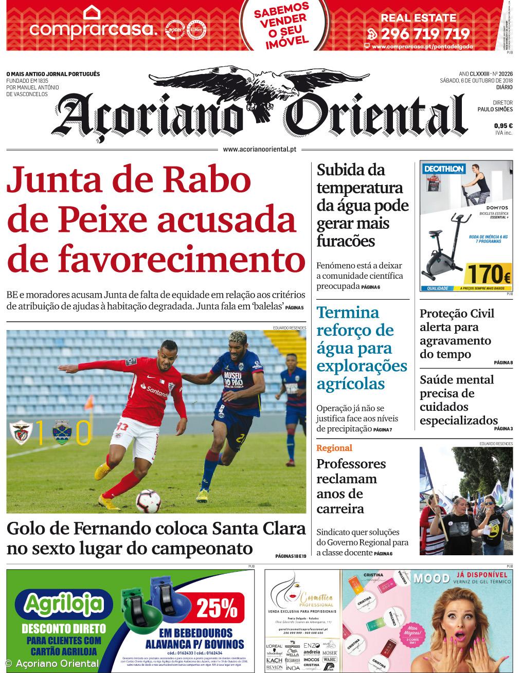 "Junta de Rabo de Peixe acusada de favorecimento" é a manchete do Açoriano Oriental – Imagem 1