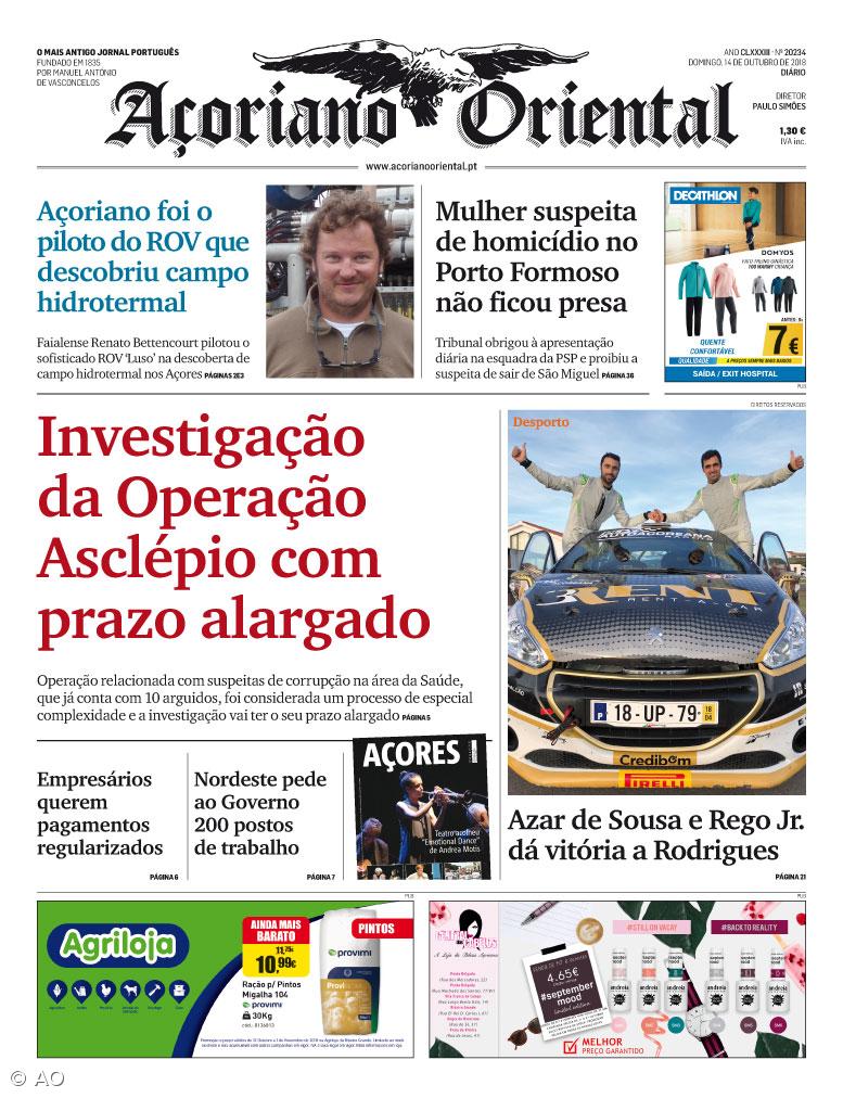 "Investigação da Operação Asclépio com prazo alargado" é a manchete do Açoriano Oriental – Imagem 1