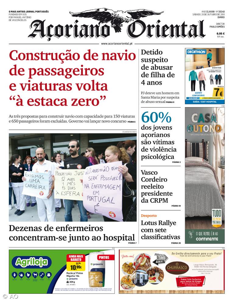 "Construção de navio de passageiros e viaturas volta 'à estaca zero'" é a manchete do Açoriano Oriental – Imagem 1