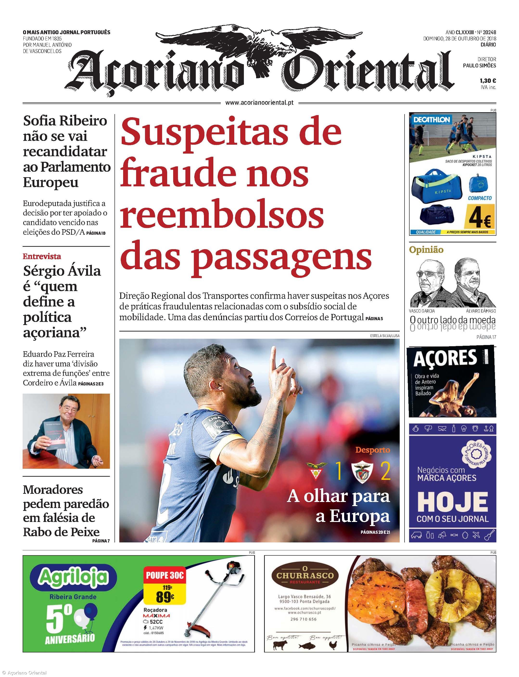 "Suspeitas de fraude nos reembolsos das passagens" é a manchete do Açoriano Oriental – Imagem 1