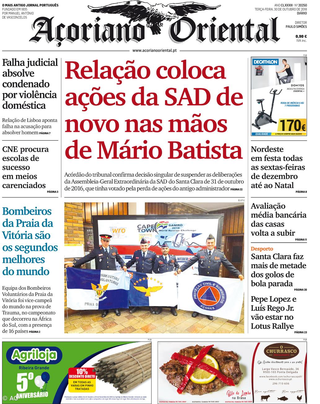 "Relação coloca ações da SAD de novo nas mãos de Mário Batista" é a manchete do Açoriano Oriental – Imagem 1