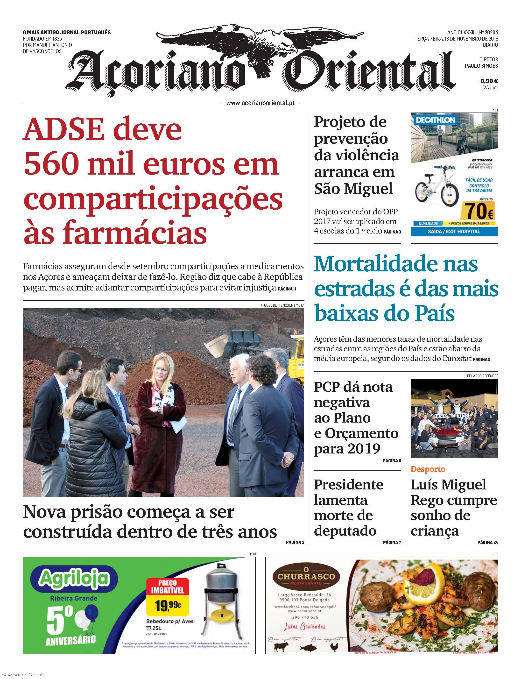 "ADSE deve 560 mil euros em comparticipações às farmácias" é a manchete do Açoriano Oriental – Imagem 1