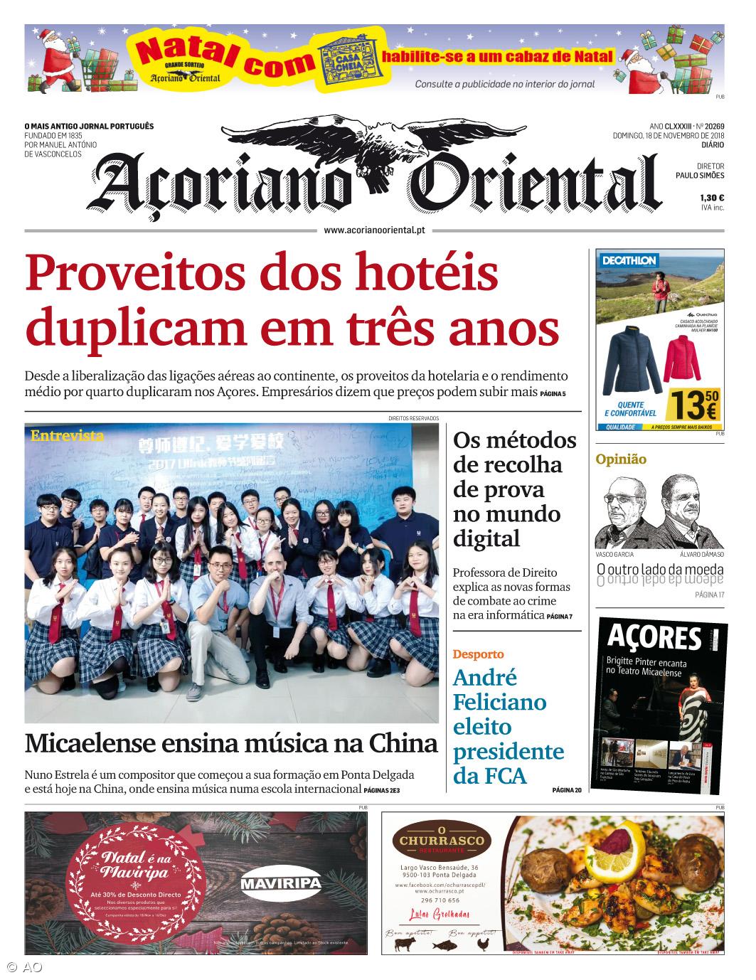 "Proveitos dos hotéis duplicam em três anos" é a manchete do Açoriano Oriental  – Imagem 1