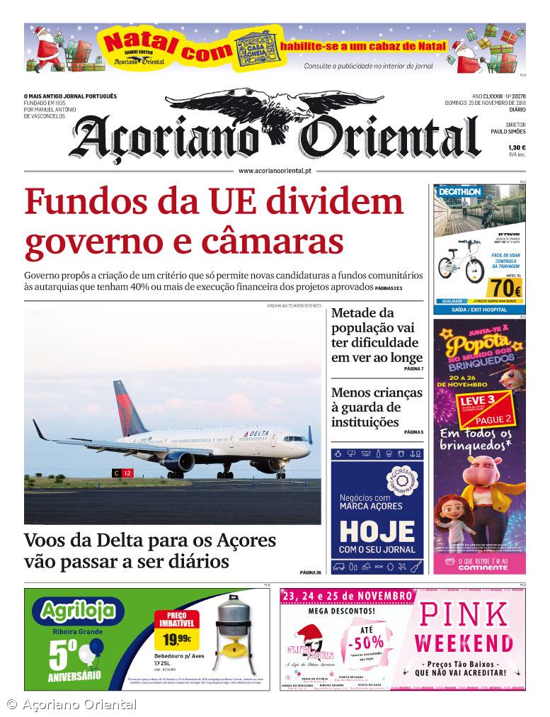 "Fundos da UE dividem governo e câmaras" é a manchete do Açoriano Oriental – Imagem 1