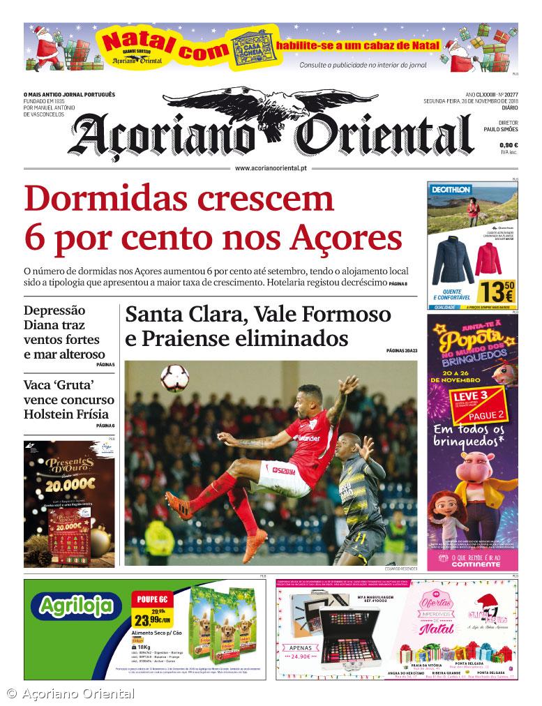 "Dormidas crescem 6 por cento nos Açores" é a manchete do Açoriano Oriental – Imagem 1