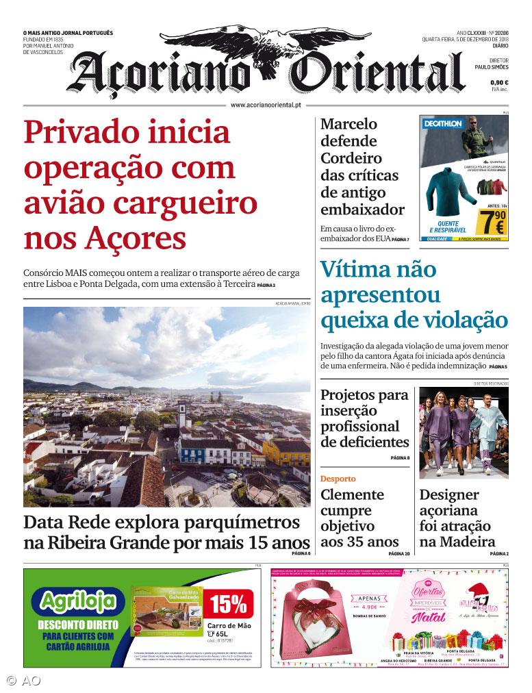 "Privado inicia operação com avião cargueiro nos Açores" é a manchete do Açoriano Oriental – Imagem 1