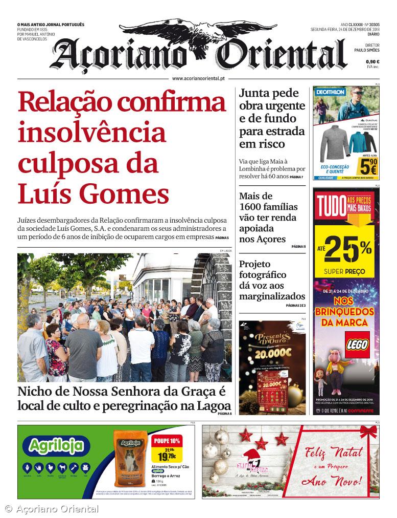 "Relação confirma insolvência culposa da Luís Gomes" é a manchete do Açoriano Oriental – Imagem 1