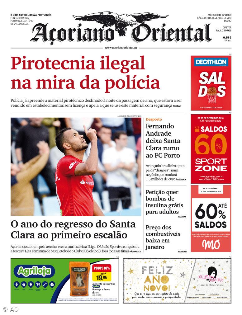"Pirotecnia ilegal na mira da polícia" é a manchete do Açoriano Oriental – Imagem 1