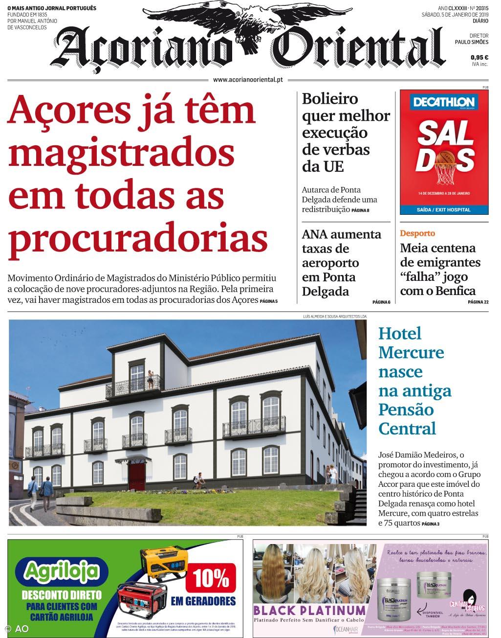 "Açores já têm magistrados em todas as procuradorias" é a manchete do Açoriano Oriental – Imagem 1
