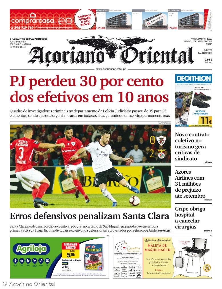 "PJ perdeu 30 por cento dos efetivos em 10 anos" é a manchete do Açoriano Oriental – Imagem 1