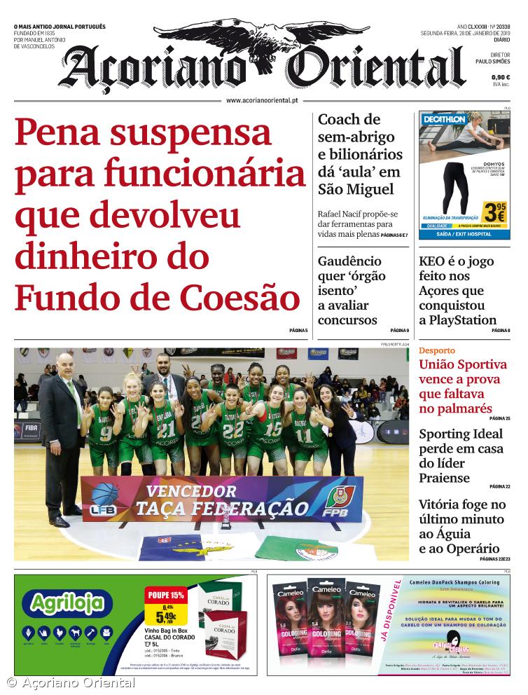 "Pena suspensa para funcionária que devolveu dinheiro do Fundo de Coesão" é a manchete do Açoriano Oriental – Imagem 1