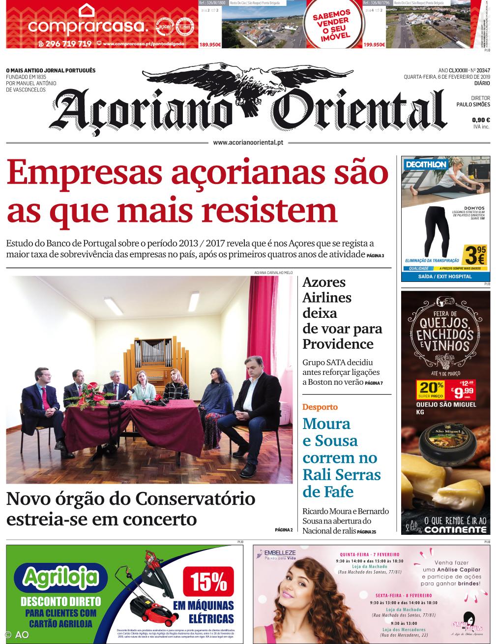 "Empresas açorianas são as que mais resistem" é a manchete do Açoriano Oriental – Imagem 1