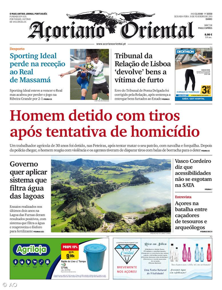 "Homem detido com tiros após tentativa de homicídio" é a manchete do Açoriano Oriental – Imagem 1