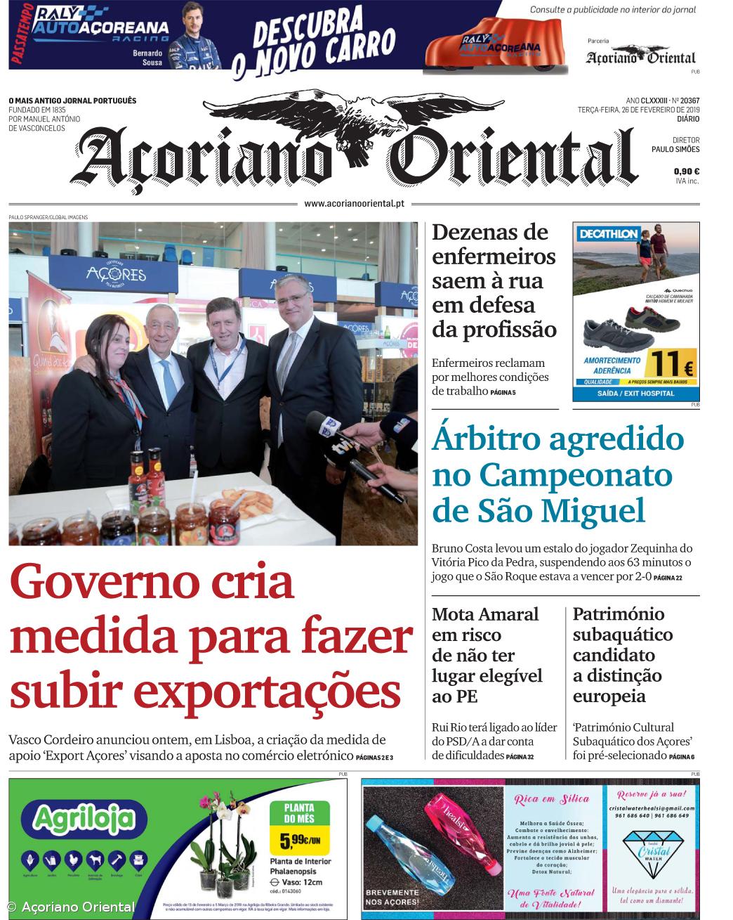 "Governo cria medida para fazer subir exportações" é a manchete do Açoriano Oriental  – Imagem 1