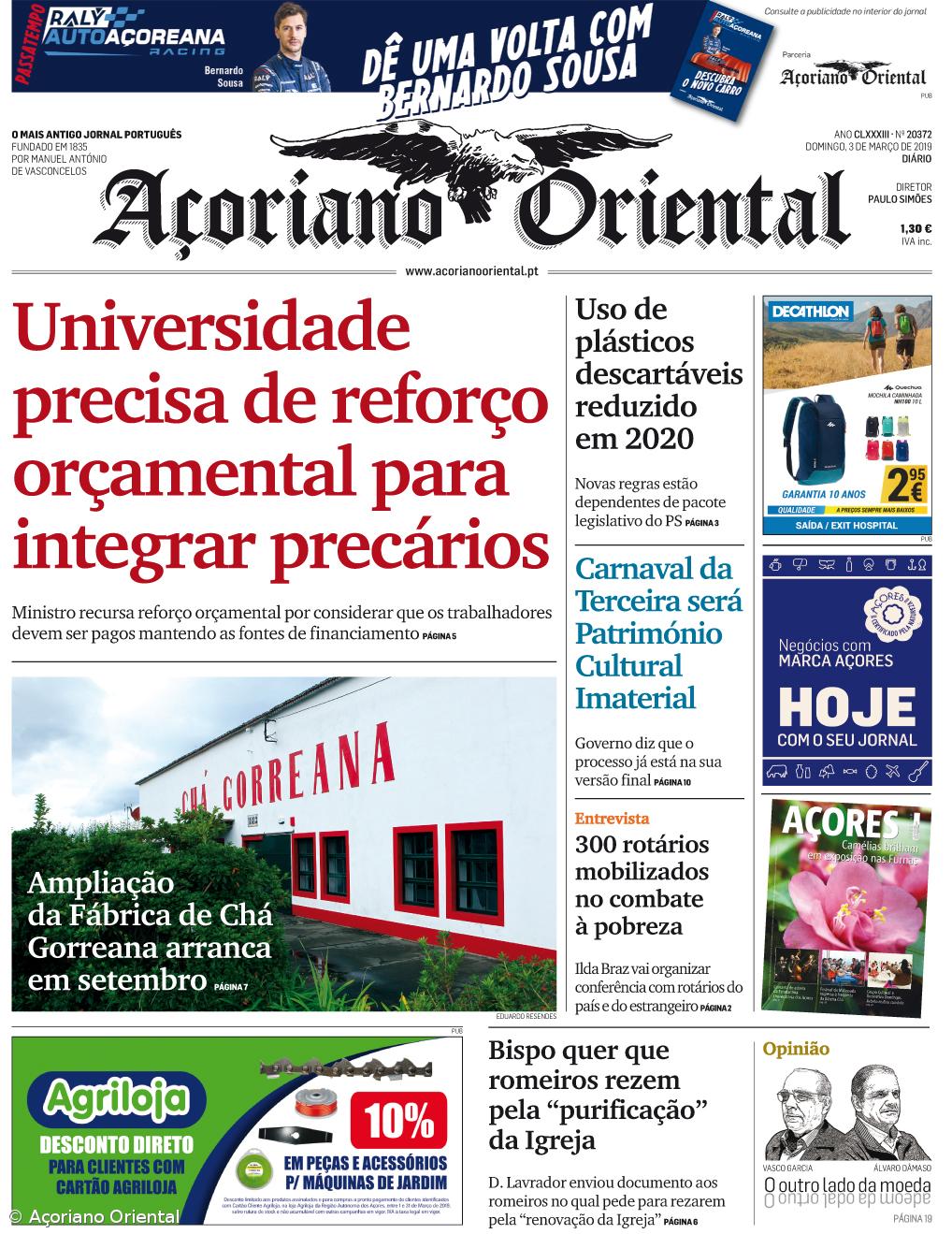 "Universidade precisa de reforço orçamental para integrar precários" é a manchete do Açoriano Oriental  – Imagem 1
