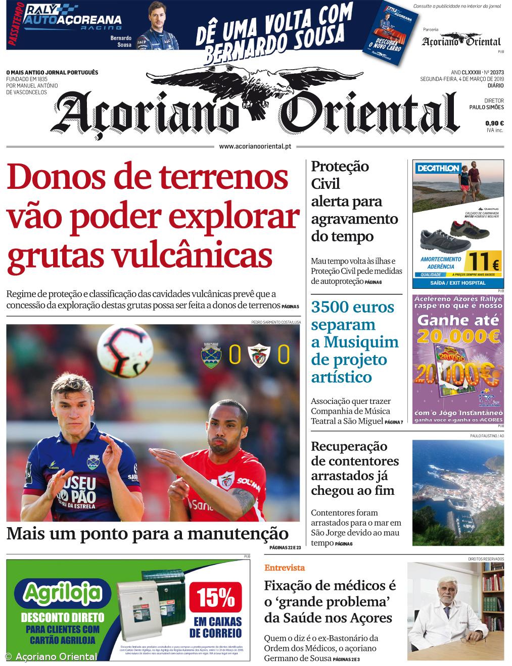 "Donos de terrenos vão poder explorar grutas vulcânicas" é a manchete do Açoriano Oriental – Imagem 1