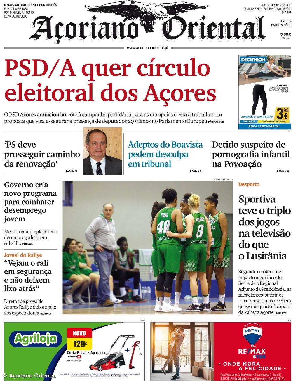 "PSD/A quer círculo eleitoral dos Açores" é a manchete do Açoriano Oriental – Imagem 1