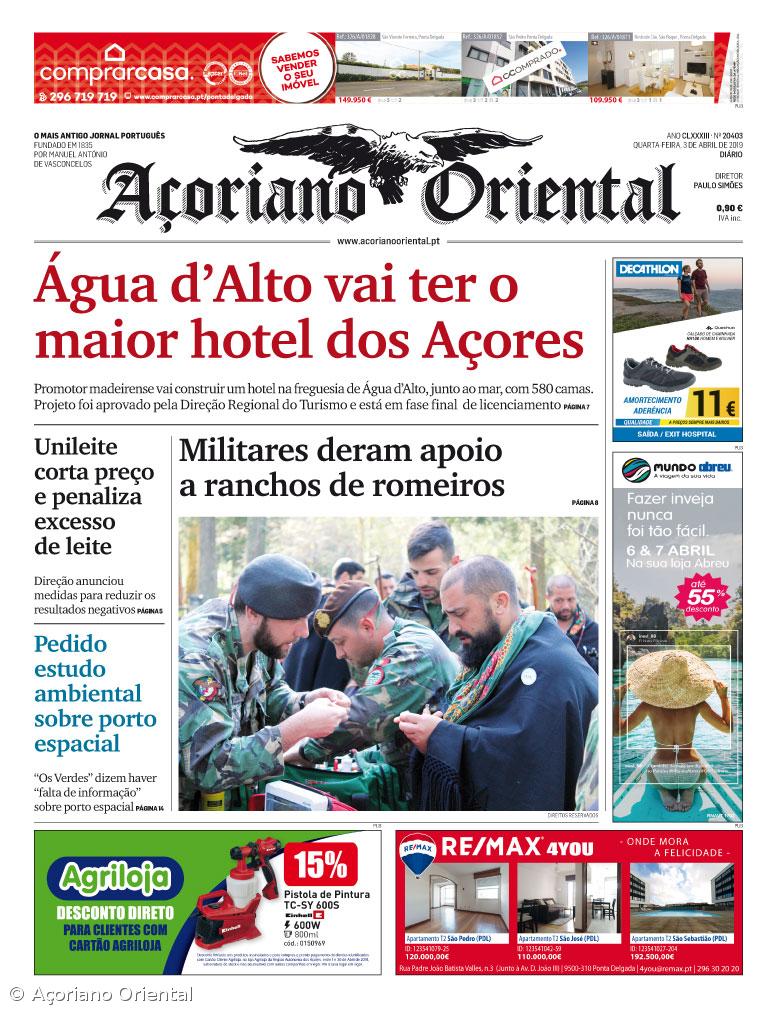 "Água d'Alto vai ter o maior hotel dos Açores" é a manchete do Açoriano Oriental – Imagem 1