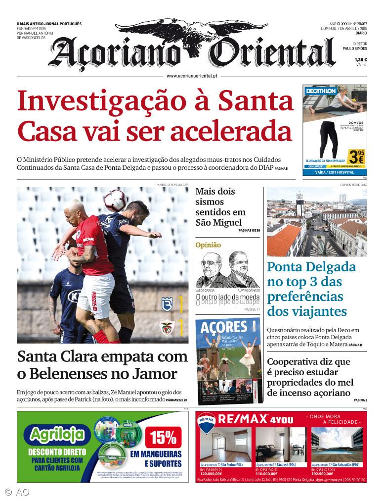 "Investigação à Santa Casa vai ser acelerada" é a manchete do Açoriano Oriental – Imagem 1