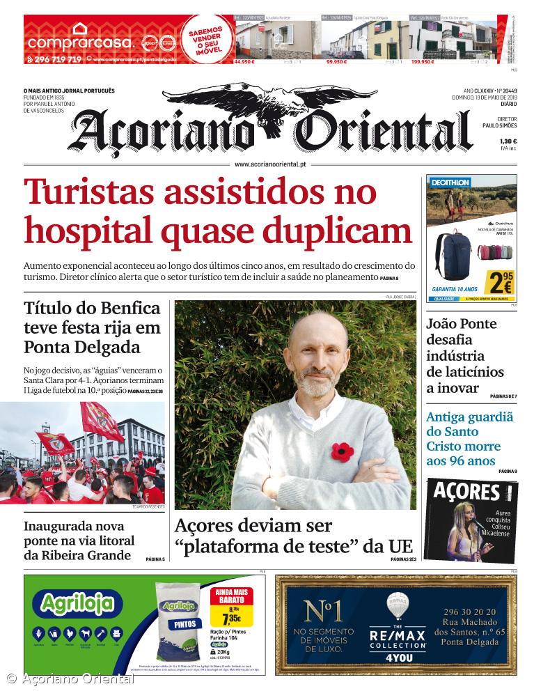 "Turistas assistidos no hospital quase duplicam" é a manchete do Açoriano Oriental – Imagem 1