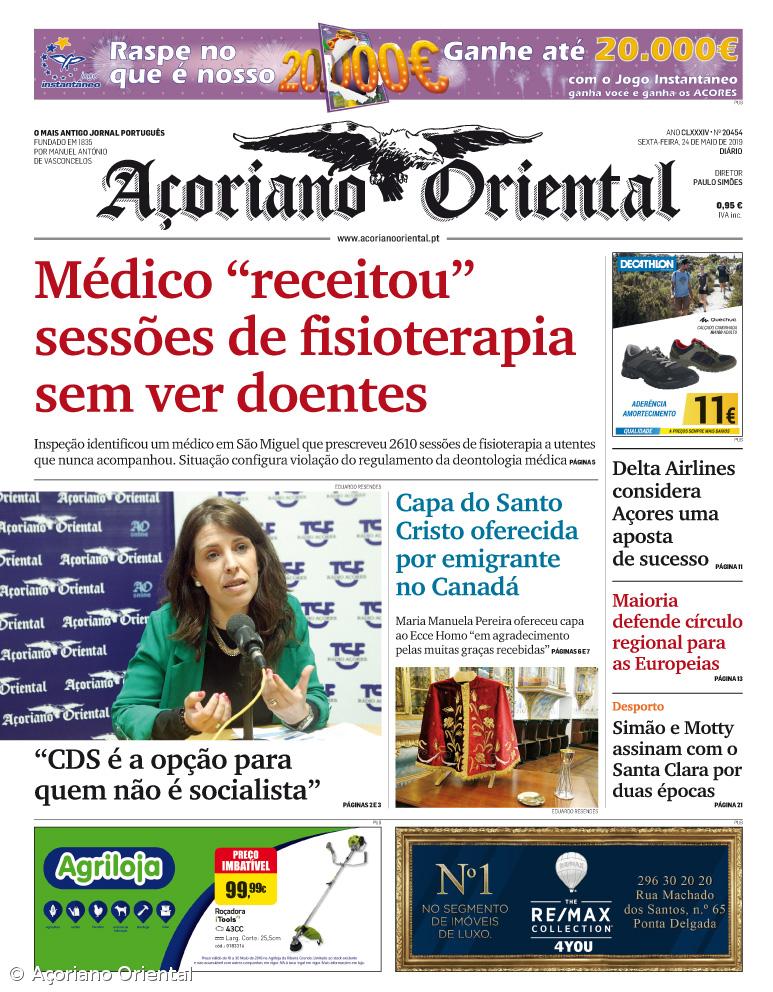 "Médico 'receitou' sessões de fisioterapia sem ver doentes" é a manchete do Açoriano Oriental – Imagem 1