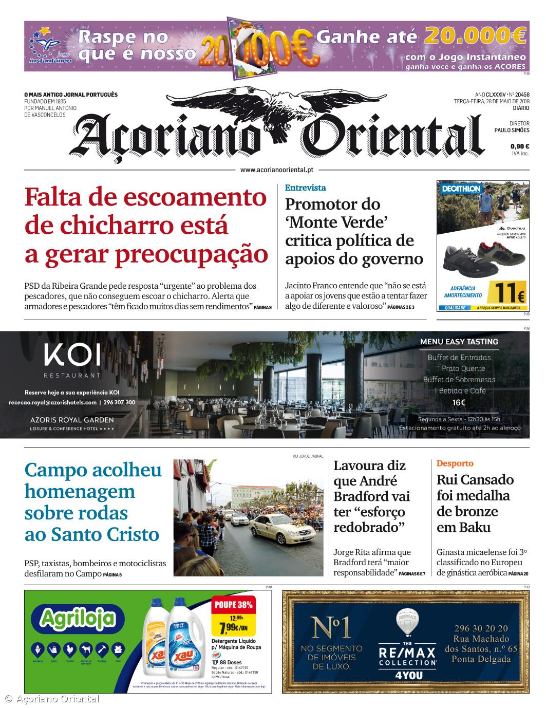 "Falta de escoamento de chicharro está a gerar preocupação" é a manchete do Açoriano Oriental – Imagem 1