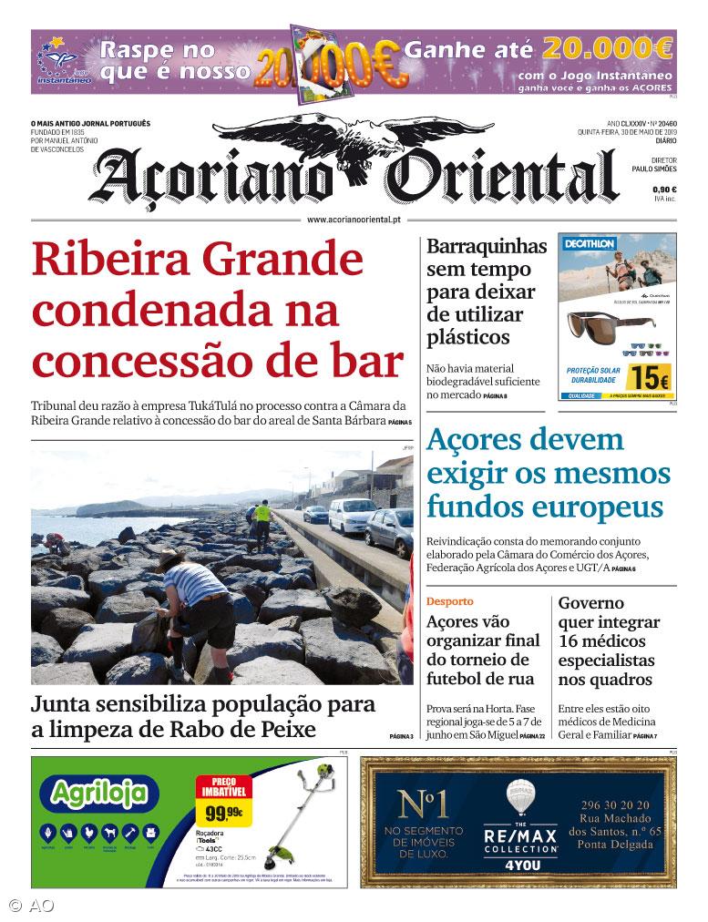 "Ribeira Grande condenada na concessão de bar" é a manchete do Açoriano Oriental – Imagem 1