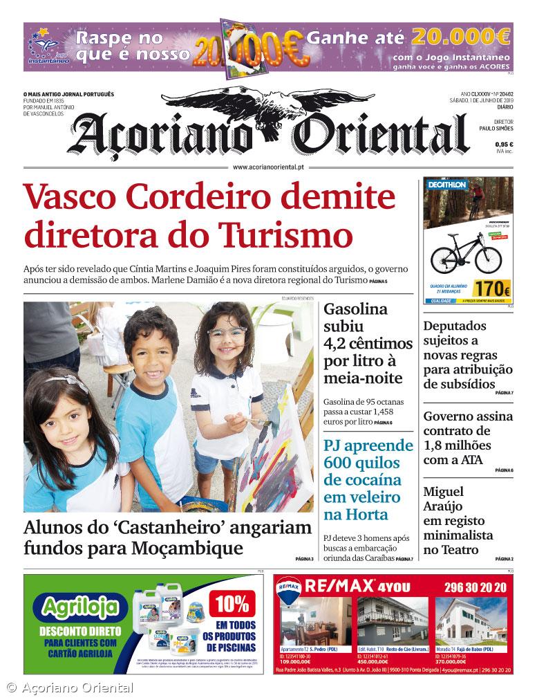"Vasco Cordeiro demite diretora do Turismo" é a manchete do Açoriano Oriental – Imagem 1