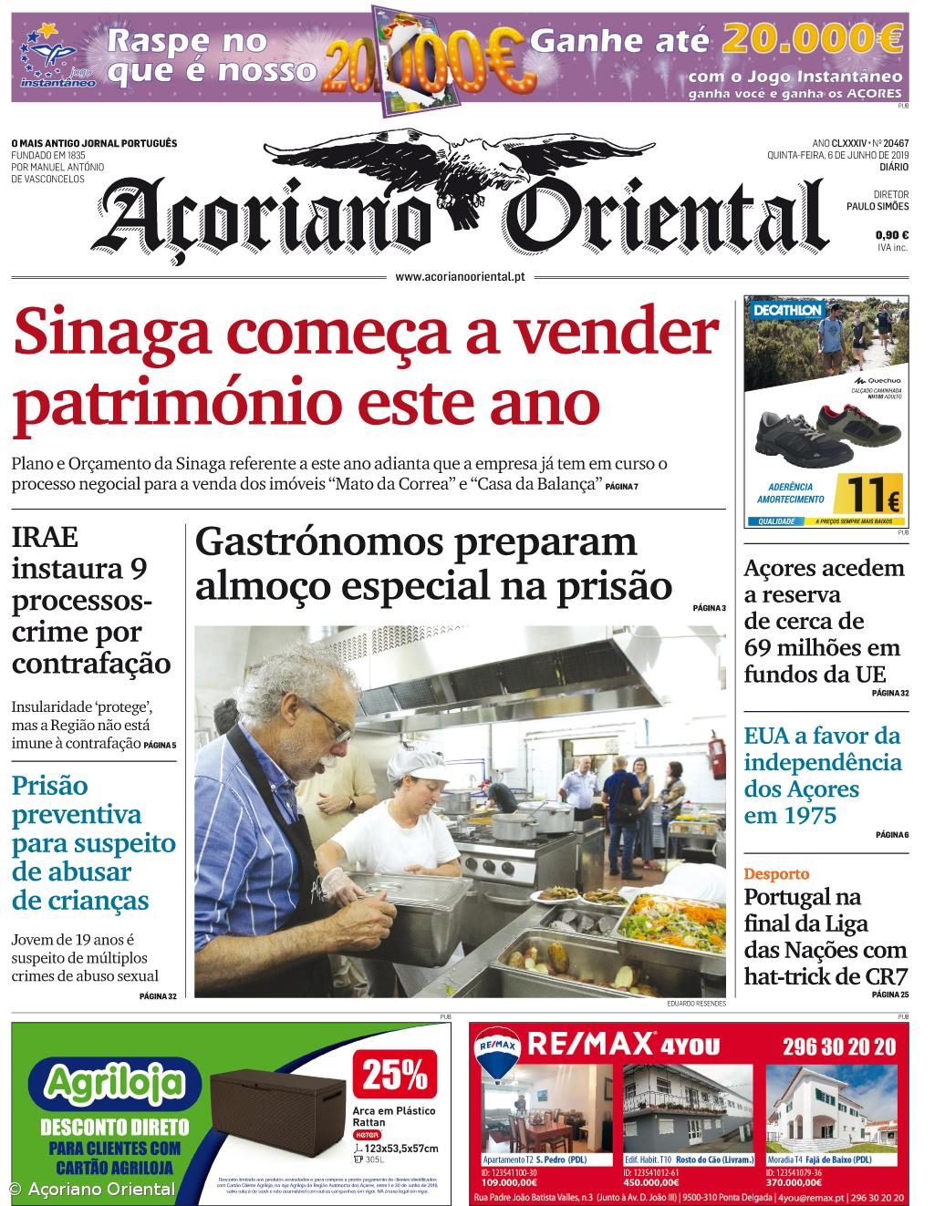 "Sinaga começa a vender património este ano" é a manchete do Açoriano Oriental – Imagem 1