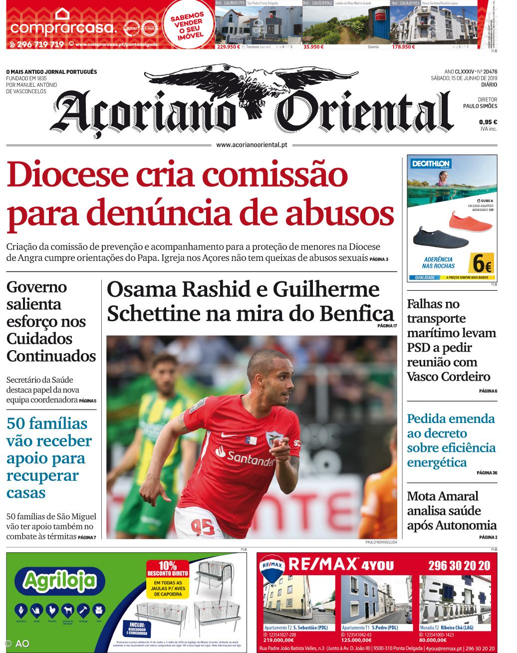 "Diocese cria comissão para denúncia de abusos" é a manchete do Açoriano Oriental – Imagem 1