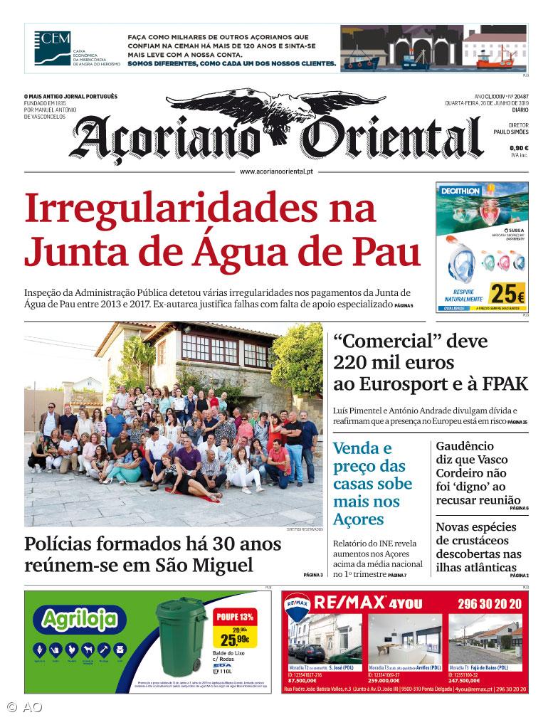 "Irregularidades na Junta de Água de Pau" é a manchete do Açoriano Oriental – Imagem 1