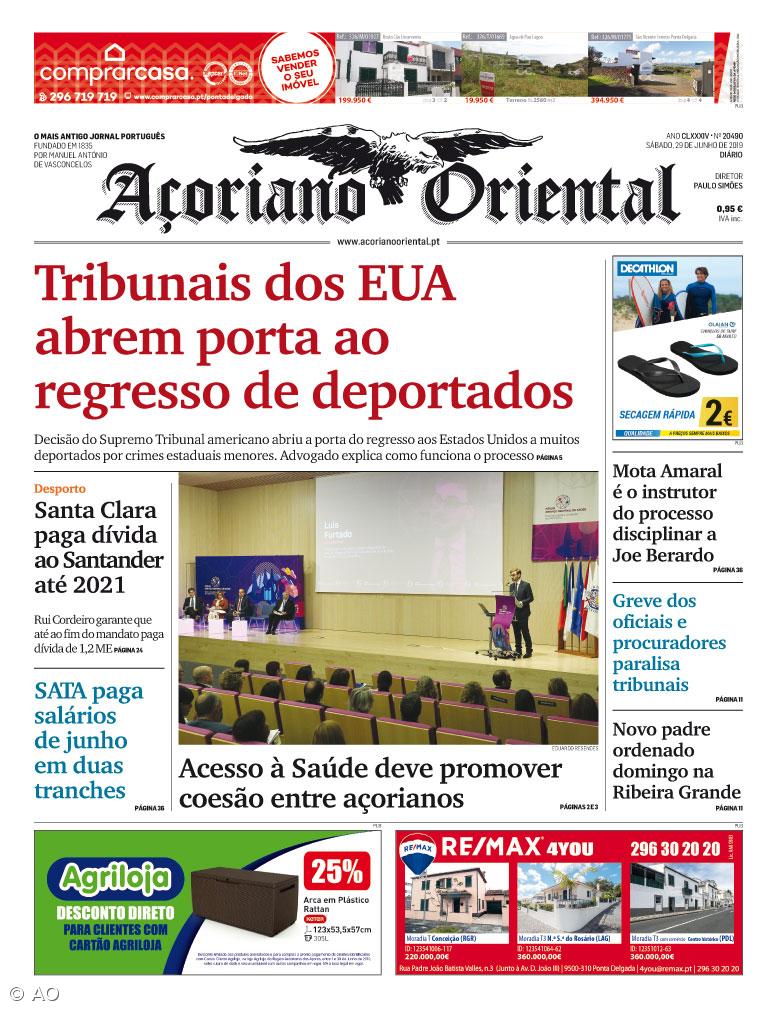 "Tribunais dos EUA abrem porta ao regresso de deportados" é a manchete do Açoriano Oriental – Imagem 1
