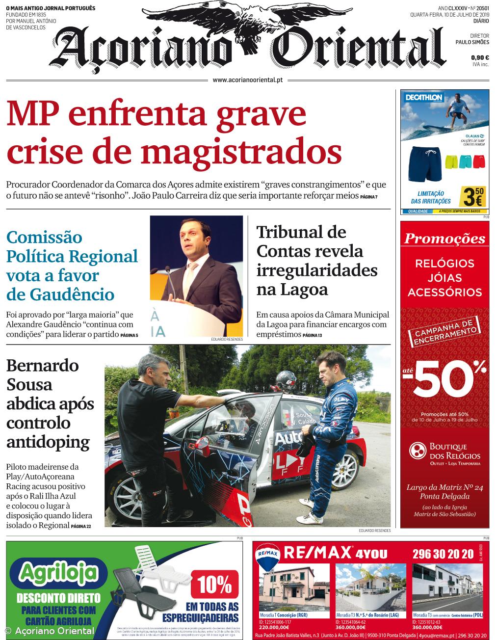 "MP enfrenta grave crise de magistrados" é a manchete do Açoriano Oriental – Imagem 1