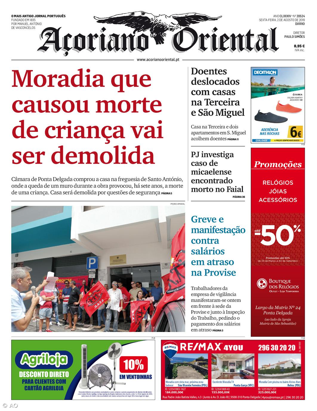 "Moradia que causou morte de criança vai ser demolida" é a manchete do Açoriano Oriental – Imagem 1