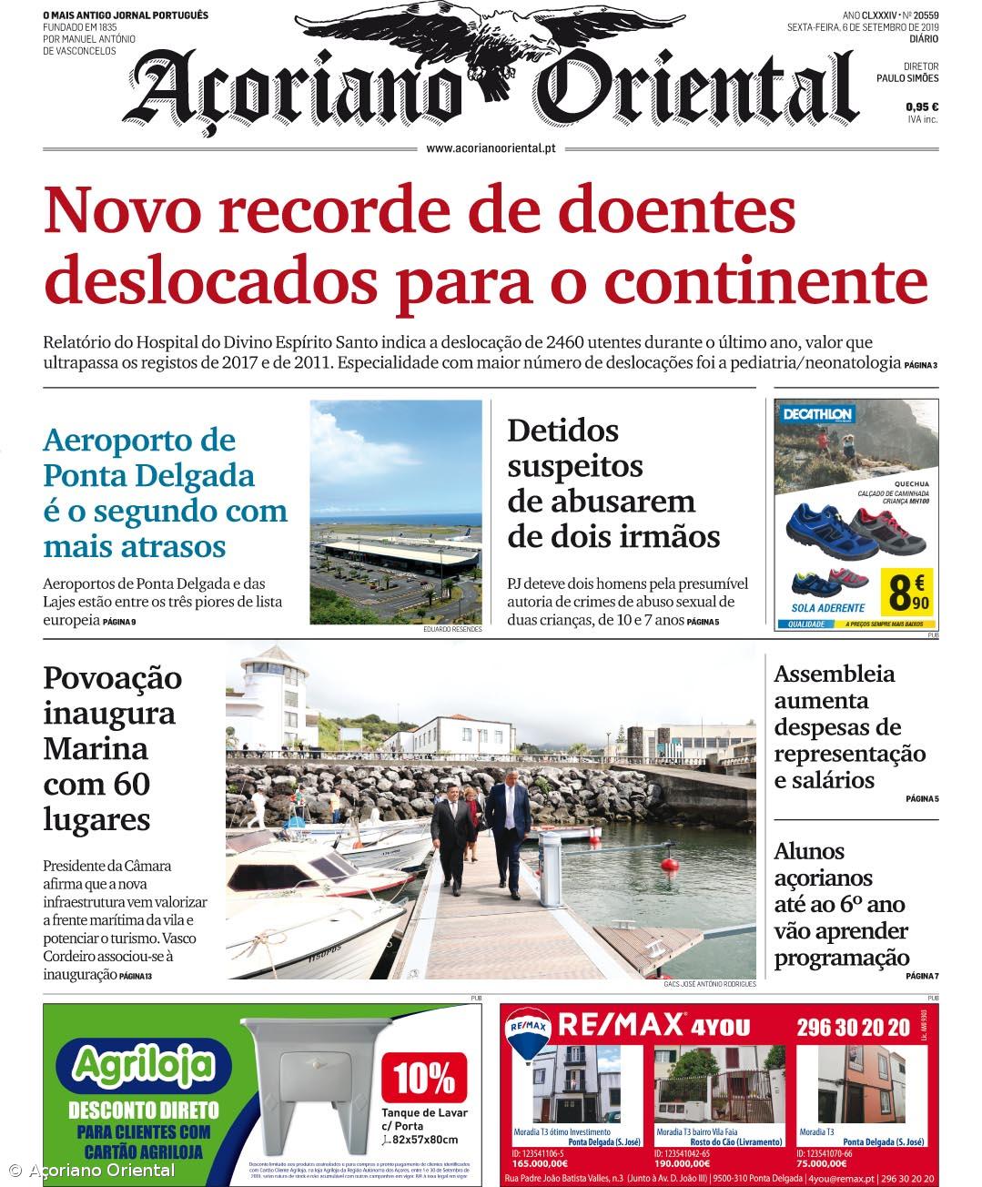 "Novo recorde de doentes deslocados para o continente" é a manchete do Açoriano Oriental – Imagem 1