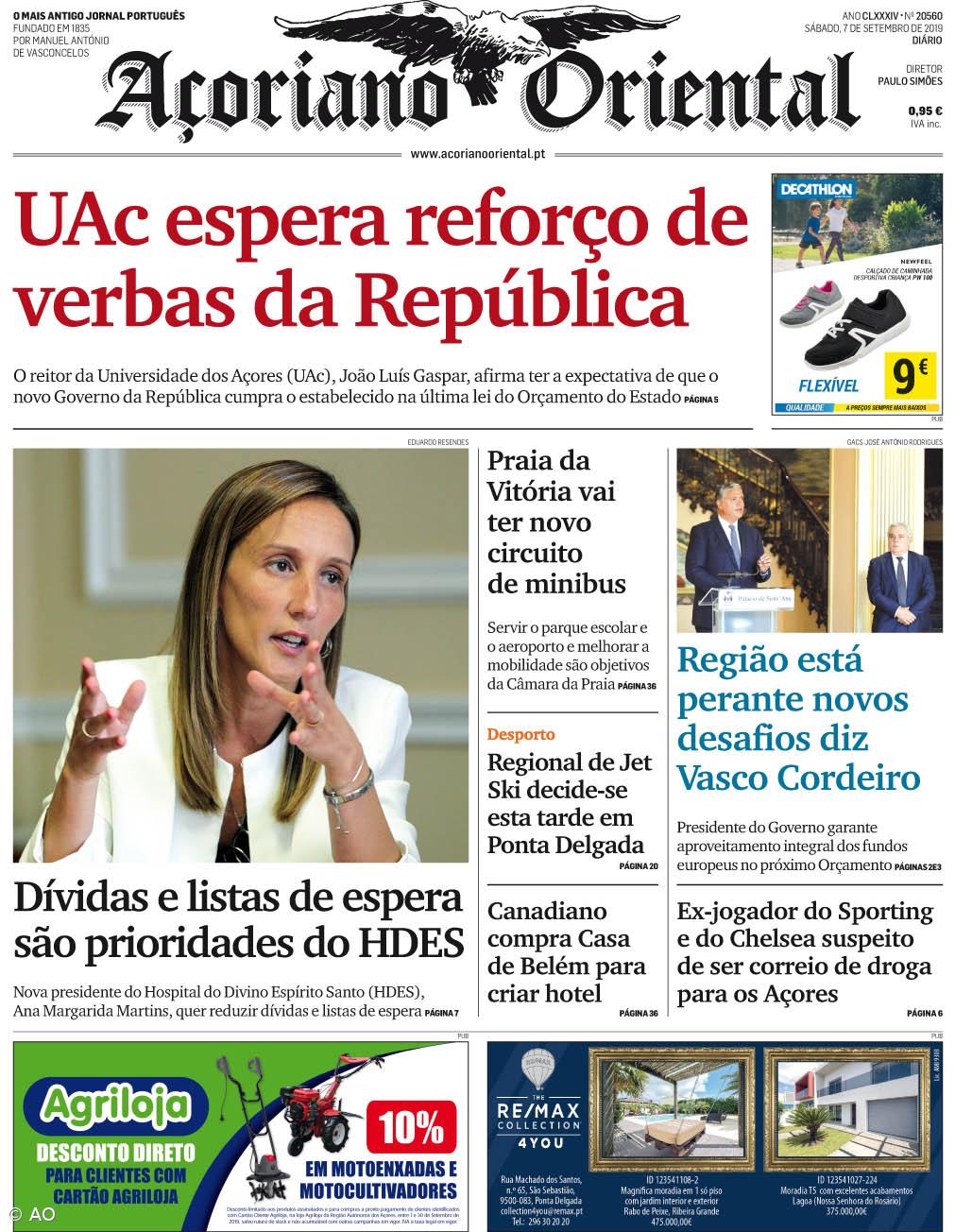"UAc espera reforço de verbas da República" é a manchete do Açoriano Oriental – Imagem 1