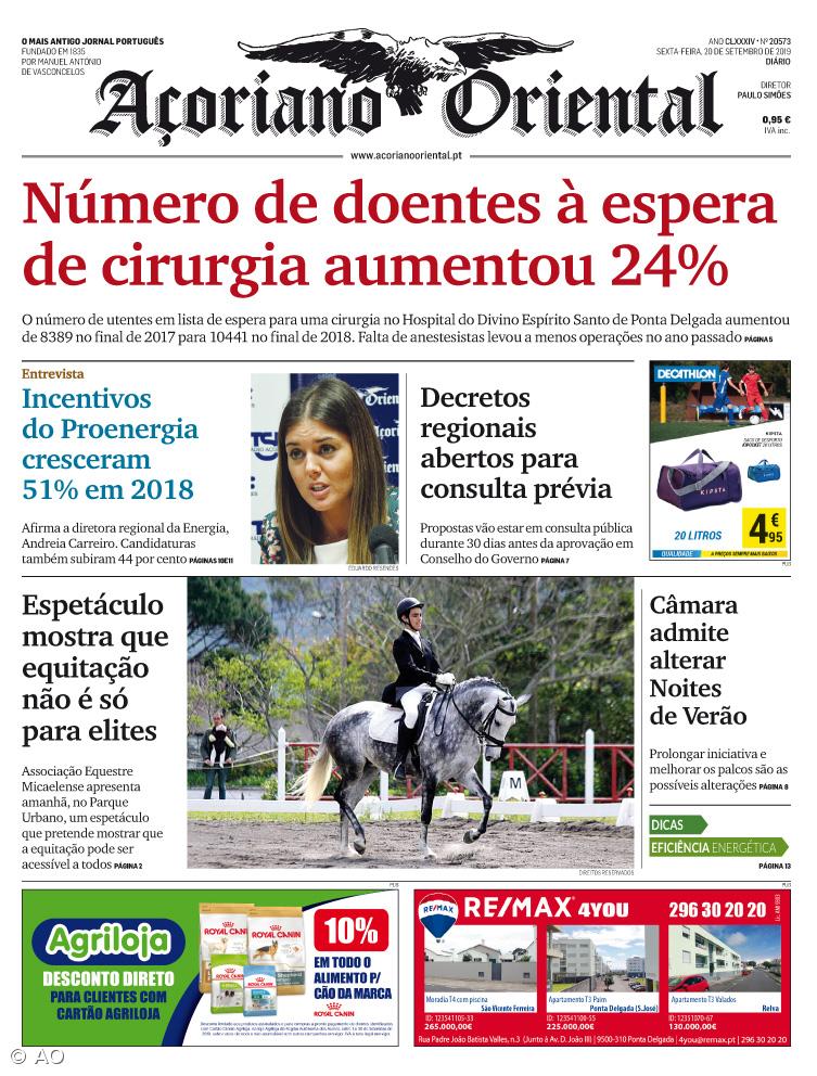 "Número de doentes à espera de cirurgia aumentou 24%" é a manchete do Açoriano Oriental – Imagem 1