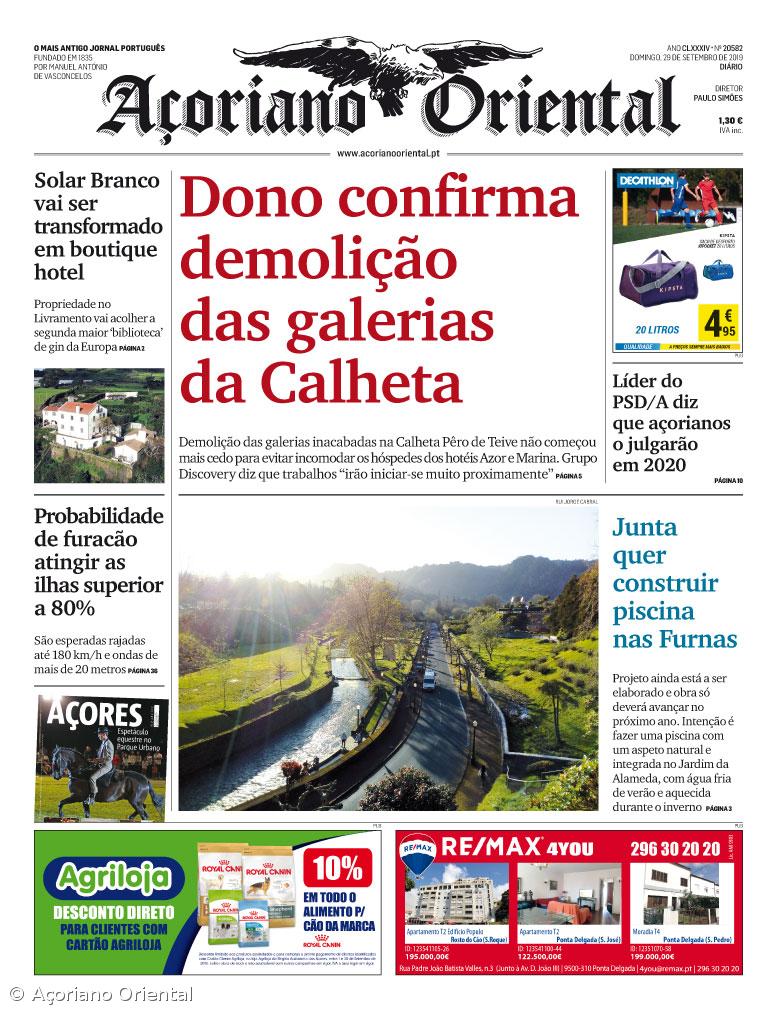 "Dono confirma demolição das galerias da Calheta" é a manchete do Açoriano Oriental – Imagem 1