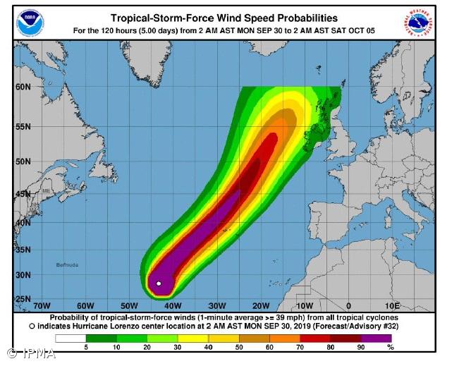 Furacão Lorenzo encontra-se a 1800 km a sudoeste dos Açores – Imagem 1
