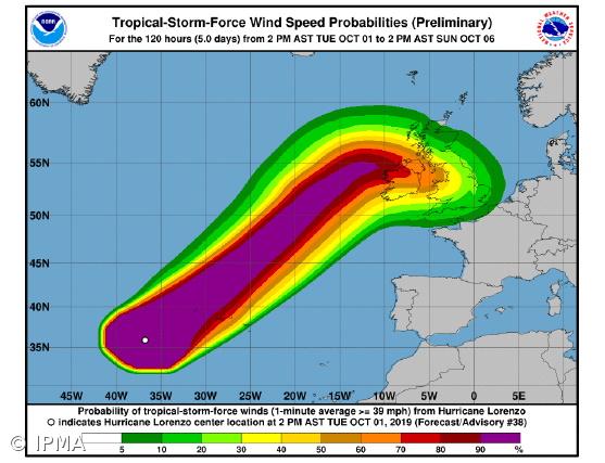 Centro do furacão deverá passar com categoria 1, na próxima madrugada, a aproximadamente 100 km a oeste das Flores – Imagem 1