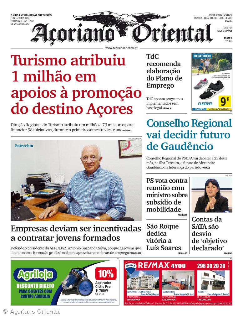 "Turismo atribuiu 1 milhão em apoios à promoção do destino Açores" é a manchete do Açoriano Oriental – Imagem 1
