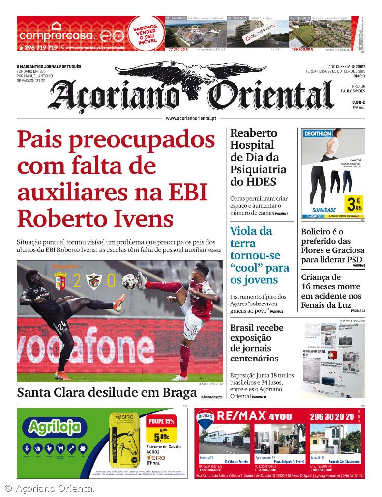 "Pais preocupados com falta de auxiliares na EBI Roberto Ivens" é a manchete do Açoriano Oriental – Imagem 1