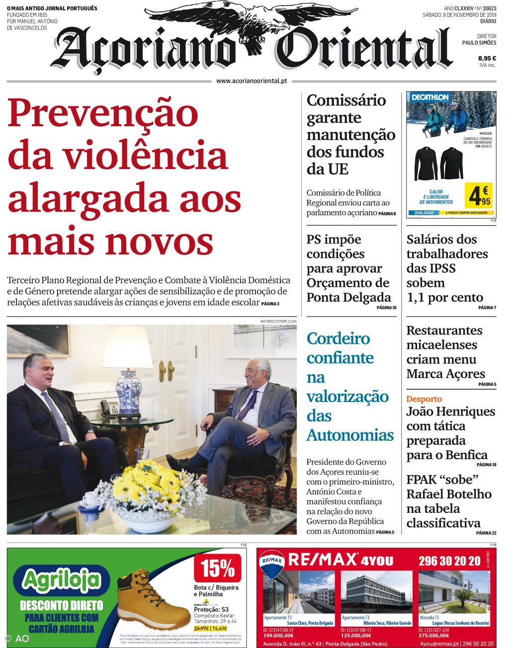 "Prevenção da violência alargada aos mais novos" é a manchete do Açoriano Oriental – Imagem 1