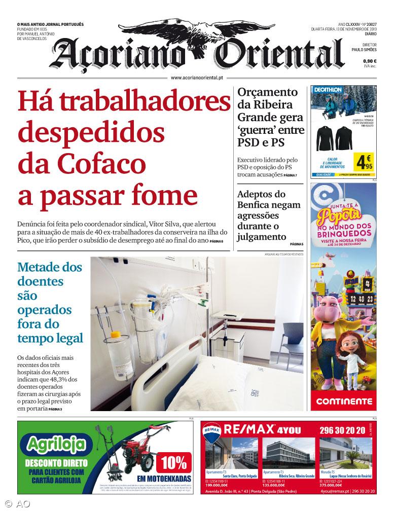 "Há trabalhadores despedidos da Cofaco a passar fome" é a manchete do Açoriano Oriental – Imagem 1
