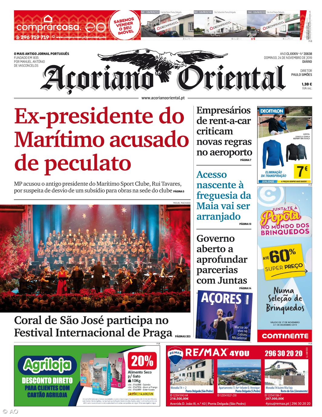 "Ex-presidente do Marítimo acusado de peculato" é a manchete do Açoriano Oriental – Imagem 1