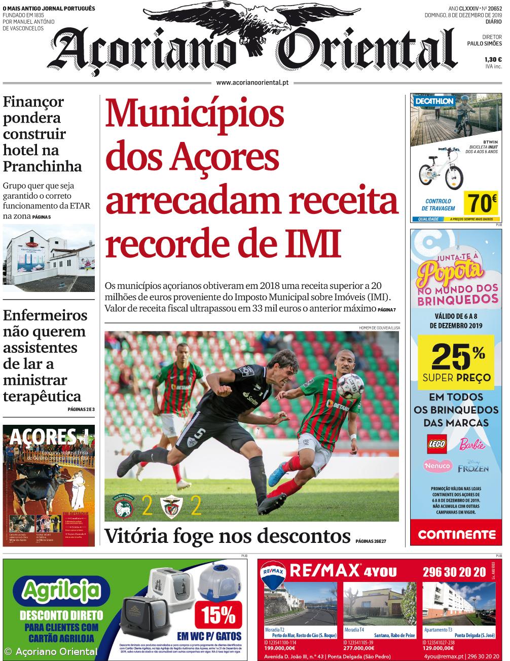 “Municípios dos Açores arrecadam receita recorde de IMI” é a manchete do Açoriano Oriental – Imagem 1