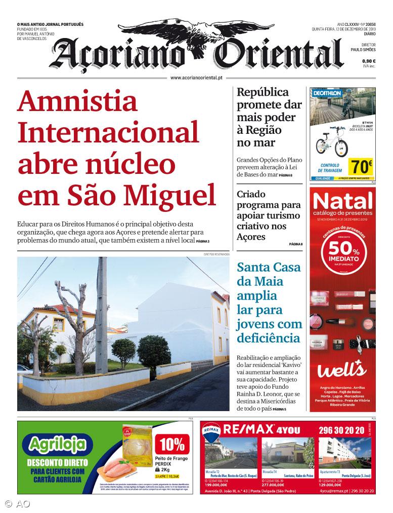 "Amnistia Internacional abre núcleo em São Miguel" é a manchete do Açoriano Oriental – Imagem 1