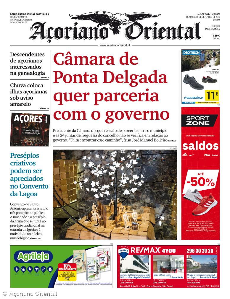 "Câmara de Ponta Delgada quer parceria com o governo" é a manchete do Açoriano Oriental – Imagem 1